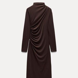 NWT Zara Black Draped Midi Dress